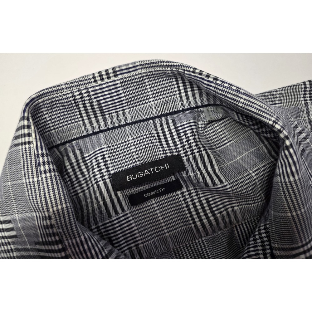 Bugatchi Mens‎ Size L Black/White Plaid Long Sleeve Button Shirt